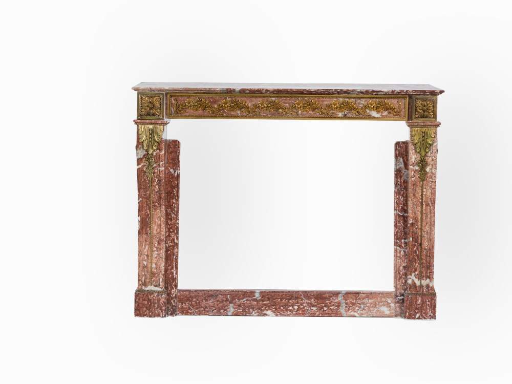 Louis Xvi Style Ormolu Mounted Marble Fireplace 19th C Rose Veine Marble Bronzefrance 19th Ce