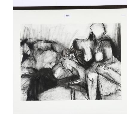 M E Wilson, crayon drawing, nude figures, 71cm x 84cm overall, framed 