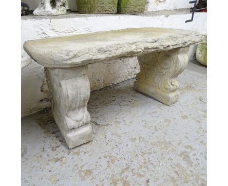 A three-section concrete timber-design garden bench. 102x44x40cm 