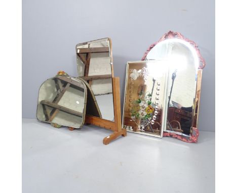 Four various mirrors including an Art Deco wall mirror with floral decoration, 66x48cm, a venetian style wall mirror etc. (4)