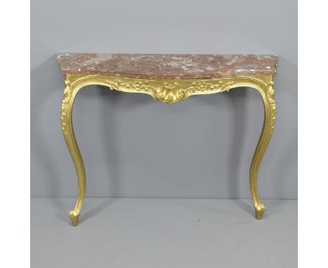 A continental gilt-painted and marble topped console table of serpentine form. 98x76x29cm 