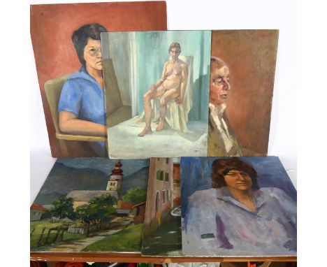 A group of oils on board, various studies including portrait and Venetian, some signed with monogram MSW (6) 