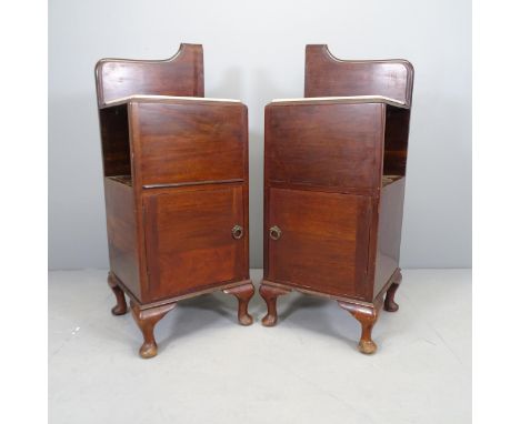 A pair of modern mahogany tile-top bedside pot cupboards. Overall 40x99x37cm 