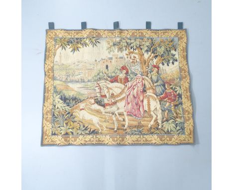 A tapestry wall hanging depicting a classical romantic scene, 115x94cm. 