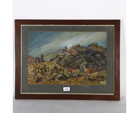H Wharton, hunting scene, watercolour, signed and dated 1923, 30cm x 46cm, framedGood condition 
