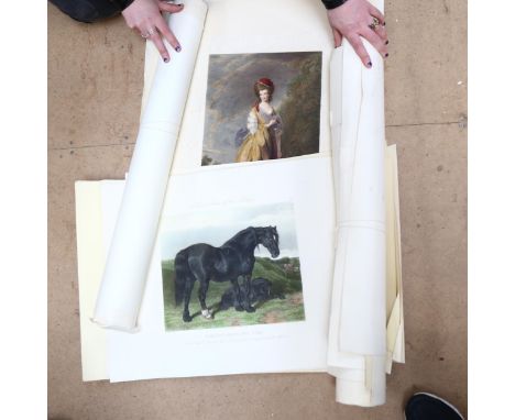 Approximately 28 Antique coloured hunting prints, various scenes 