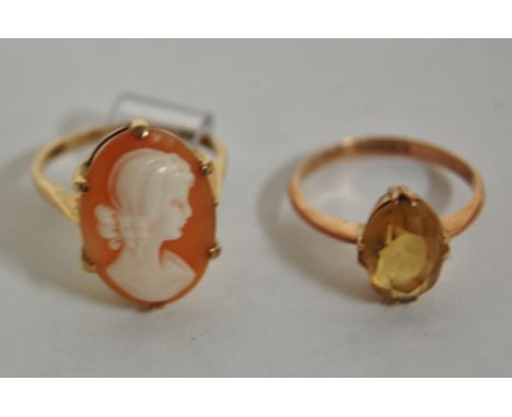 A ladies 9ct gold shell carved cameo ring together with a 9ct gold gem set dress ring, gross weight 6.3g