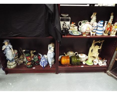 Three shelves of mixed ceramics and similar to include Wedgwood, Beswick, Carltonware, Royal Albert Old Country Roses, Nao an