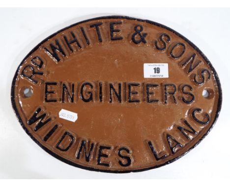 An oval cast iron works plate marked R. White & Sons, Widnes Lancs, based on the Snowdon Mountain Rack Railway Est £ 40 - £50