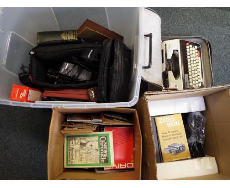 A large mixed lot to include a quantity of  AA driving maps and various ephemera, camcorders and camera equipment, a Brother 