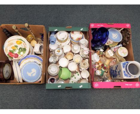 Three boxes of mixed ceramics to include vases, commemorative plates, Royal Commemorative, tableware and similar also include