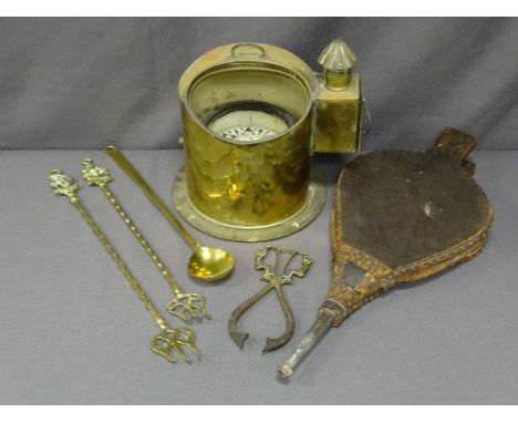JOHN LILLEY &amp; SON LIMITED, LONDON, BRASS CASED SHIP'S GIMBAL COMPASS, a pair of vintage bellows and a small selection of 