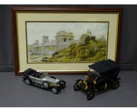 TWO 1991 FRANKLIN MINT DETAILED MODELS OF VINTAGE MOTOR CARS and HOWARD MITCHELL limited edition print (2/250) - titled 'Brit