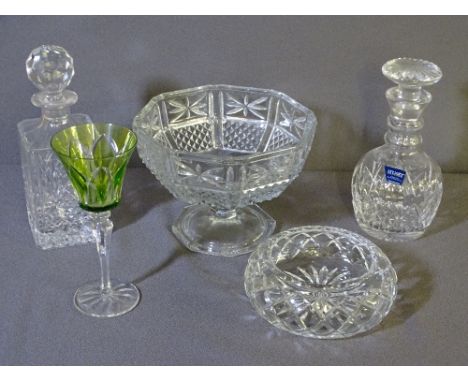 PARCEL OF GOOD CRYSTAL GLASSWARE including hexagonal circular bowl, decanter, a large Stuart goblet and one other