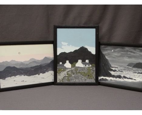 R G WARD two oils on board - 1. Snowdonia Cottages - 2. Snowdonia Sunrise, both signed with initials, each 24 x 34cms and an 