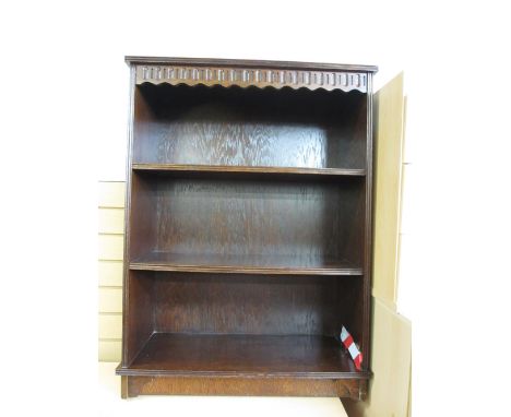 POLISHED THREE SHELF BOOKCASE with dentil type cornice