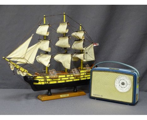 HMS VICTORY MODEL ON A PLINTH and a retro wireless by 'Perdio'