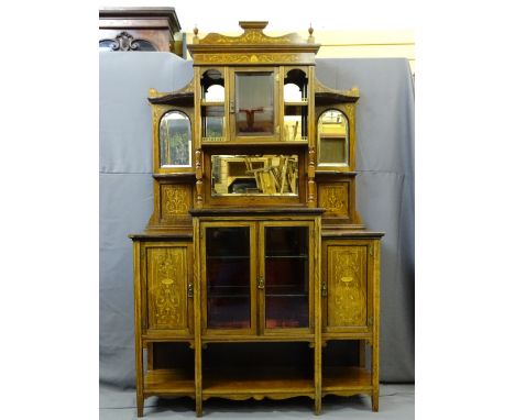 AN EXCELLENT LATE 19TH CENTURY INLAID ROSEWOOD SIDE CABINET, the mirrored top structure with central velvet lined cupboard an