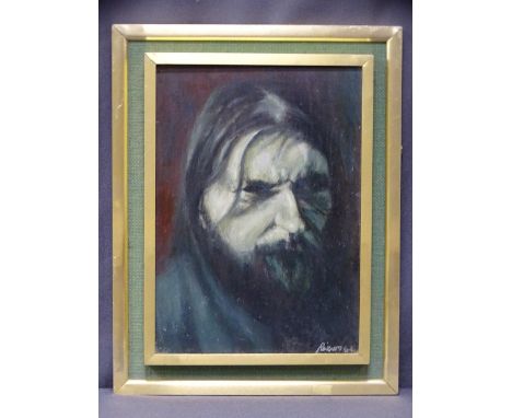 P RIXSON (of Penarth) oil on board - portrait of a long haired bearded gentleman 'Rasputin', signed and dated 1962, 36 x 26cm