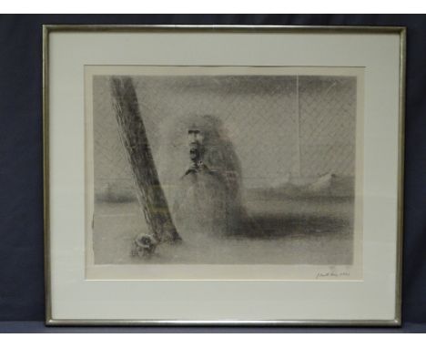 P BARTHELEMEY print of a pastel - a captive baboon, signed and dated 1973, 45 x 58cms and print of a pastel - two ducks in ch