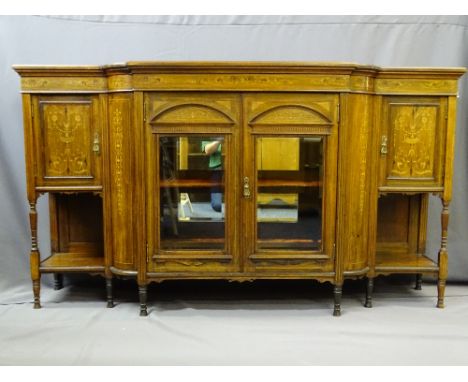 SUPER CIRCA 1900 INLAID ROSEWOOD SIDE CABINET having twin central cupboard doors with bevel edged glass and mirrored interior