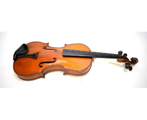 A German Violin by Carl Meyer, numbered 1383, with two-piece flamed back and rims, light amber varnish, signed on internal pa