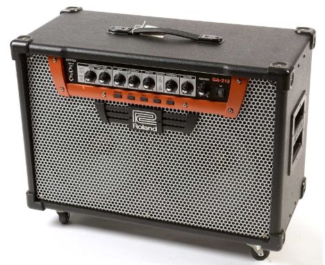 A Roland GA-212 Amplifier, with progressive amp bass, middle, treble, presence and reverb controls, master volume, high and l
