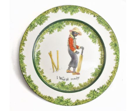 ROYAL DOULTON; a rare Seriesware 'I Wasn't Ready' black cricket team/cricketers cabinet plate with printed marks and no.D2864