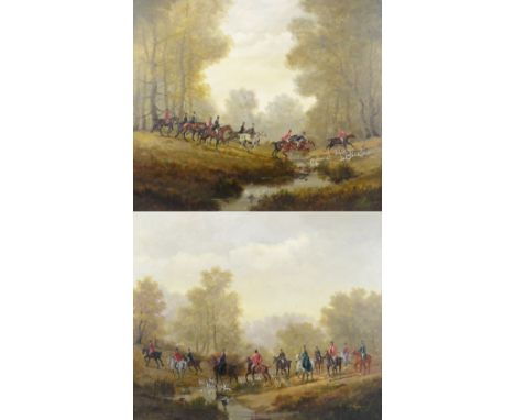 VECSEY KALMAN COLOMANUS (Hungarian, 1925-1996); a pair of oils on board, hunting scenes, both signed, 50 x 60cm, framed. (D)A