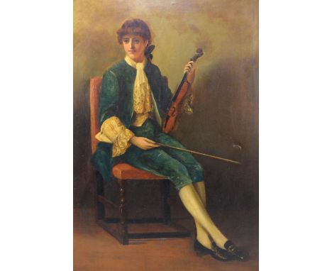 M J VYSE; oil on canvas, study of a seated violinist, signed and dated 1890 verso, 63 x 43cm, framed.