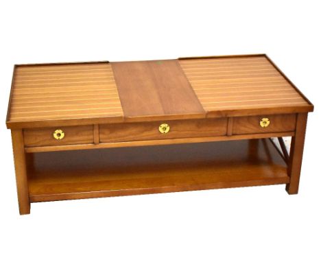 BELLE RENNAISE; a reproduction rectangular coffee table with undertier shelf, two central drawers and two end semi-circular d