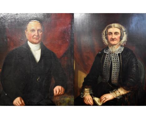 19TH CENTURY ENGLISH SCHOOL; a pair of oils on canvas, portrait study of 'Peter Catterall Esq, JP DL Mayor of Preston 1852-18
