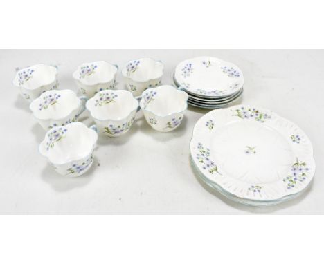 SHELLEY; a 'Blue Rock' pattern part tea service comprising seven tea cups, five saucers and two plates (plates af).Additional