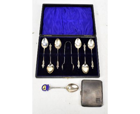 AJ BAILEY; a cased set of six Edward VII hallmarked silver apostle spoons and a pair of sugar tongs, Birmingham 1905, a Briti