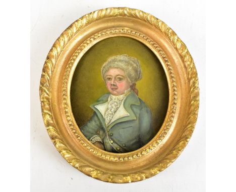 19TH CENTURY ENGLISH SCHOOL; oil on copper, oval portrait miniature, unsigned, 12 x 10cm, framed.
