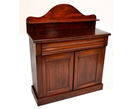 A Victorian mahogany chiffonier with single drawer above twin cupboard doors enclosing single shelf, 135 x 111cm.Additional I