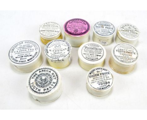 Ten Victorian circular ceramic toothpaste jars and covers with varied transferred detail (10).Additional InformationVaried we