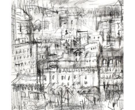 IAN NORRIS (contemporary); charcoal study, 'Sketch for Rooms With a View', signed, 27 x 27cm, mounted but unframed. (D)Additi