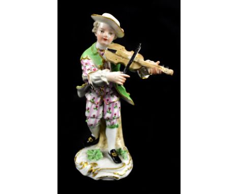 MEISSEN; a mid-18th century figure of a violinist from the Dresden Opera, circa 1750, painted blue crossed swords mark to rea