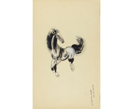 IN THE MANNER OF XU BEIHONG; mixed media, study of a horse, characters inscribed lower right, 51 x 30cm total, unframed.Addit