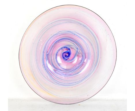MICHAEL HARRIS FOR ISLE OF WHITE; a studio glass bowl, internally decorated with linear and bubble decoration, signed, diamet