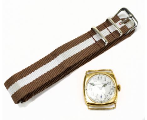 INTERNATIONAL WATCH CO (IWC); an 18ct yellow gold gentleman's vintage wristwatch, the circular white enamel dial set with Ara