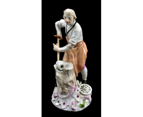 MEISSEN; a mid-18th century figure, 'The Wheelwright', from the Artisan Series modelled by J. J. Kaendler, circa 1750, height
