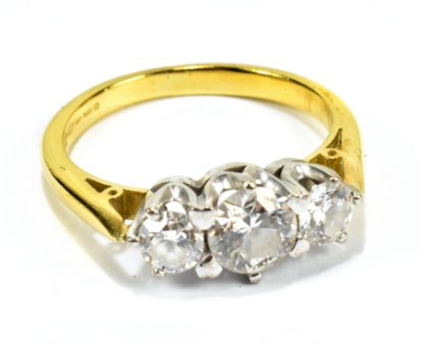 An 18ct yellow gold three stone diamond ring, the central stone approx 0.50cts, size M 1/2, approx 4.2g.Additional Informatio