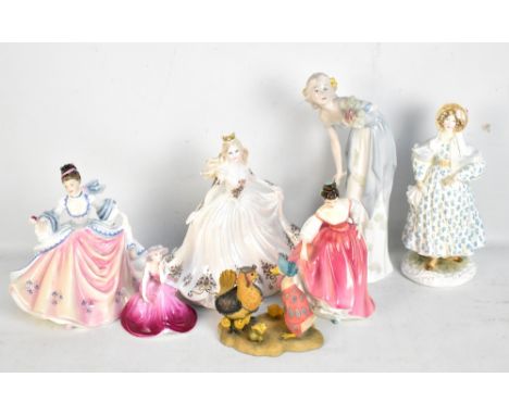 Seven ceramic figures including a Royal Worcester '1830 The Romantic' example from The Victoria and Albert Museum Walking Out