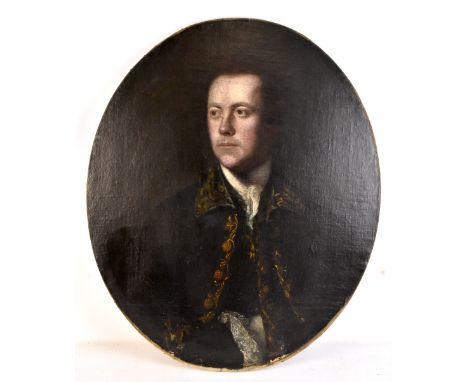 IN THE MANNER OF SIR JOSHUA REYNOLDS; oval oil on canvas, portrait study inscribed on old label verso 'Richard Merton of Bath