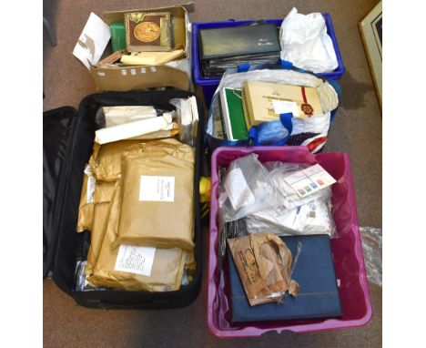 WORLD; in a suitcase and boxes, various albums and packets, South Africa Homelands First Day Covers, Swaziland, Great Britain