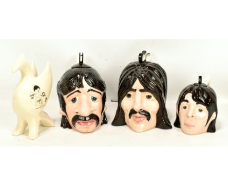 LORNA BAILEY; three ceramic teapots modelled as Paul McCartney, Ringo Starr and George Harrison, also a ceramic model of a li