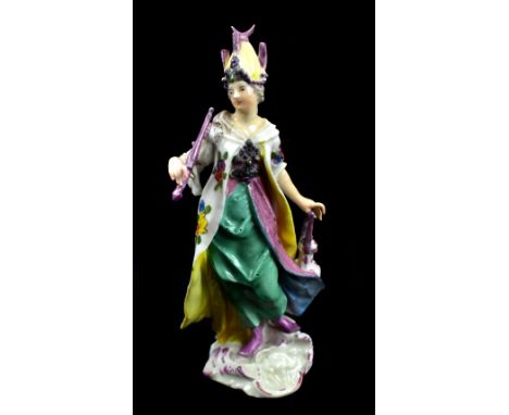 MEISSEN; a mid-18th century figure representing Asia dressed as an Eastern lady, painted marks to base, height 16cm. Provenan