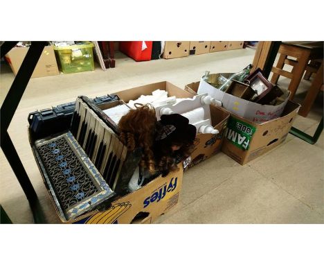 Three boxes of assorted, including a mantle clock etc.